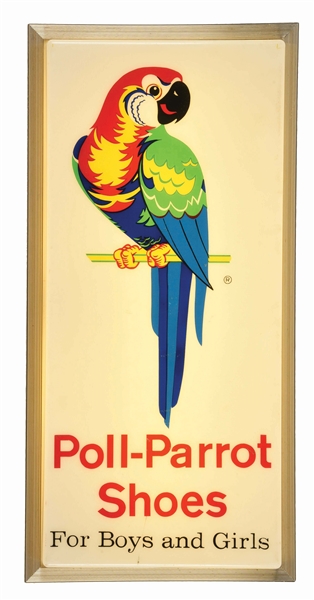 PLASTIC LIGHT-UP POLL-PARROT SHOES SIGN.