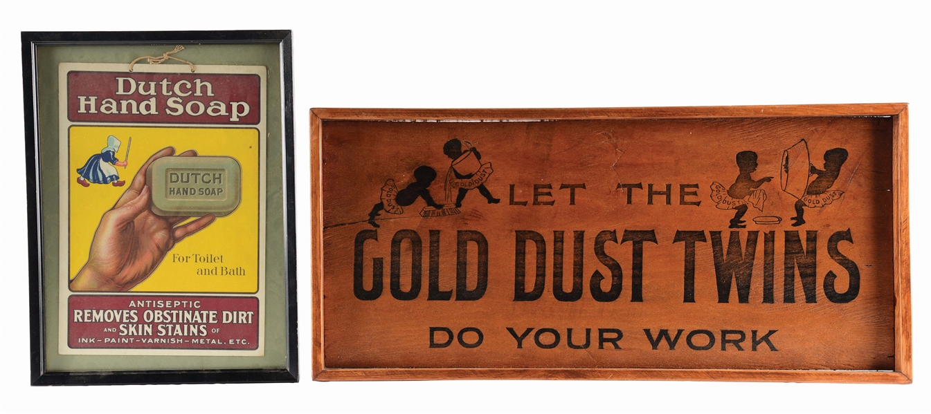 LOT OF 2: GOLD DUST TWINS AND FRAMED DUTCH HAND SOAP ADS. 