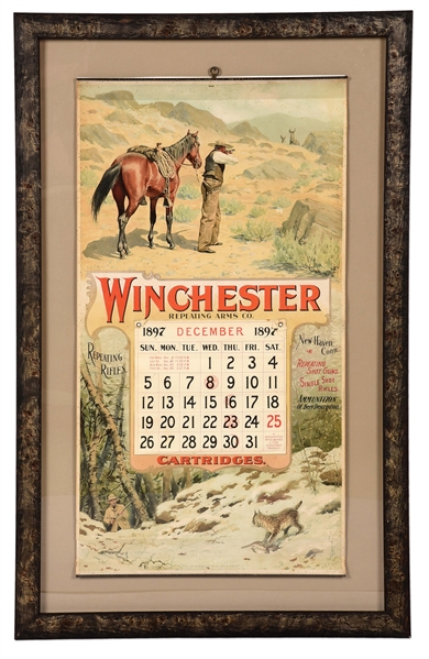 GREAT EARLY WINCHESTER CALENDAR ADVERTISING SIGN.