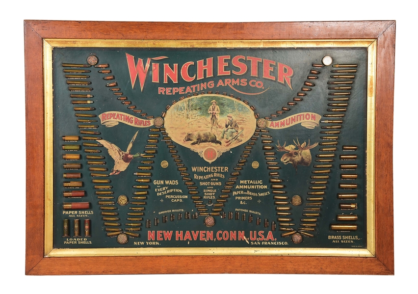 RARE AND DESIRABLE WINCHESTER DOUBLE W CARTRIDGE BOARD.