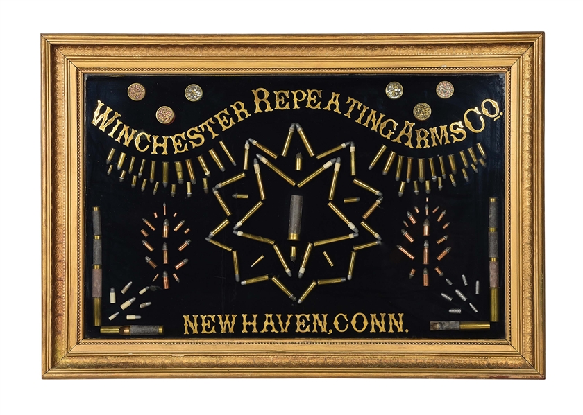 EXTREMELY RARE, ONE OF TWO KNOWN, WINCHESTER CARTRIDGE BOARD BUILT FOR WINCHESTERS NEW HAVEN AND SAN FRANCISCO OFFICES.