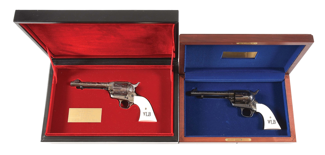 (M) LOT OF 2: COLT AND UBERTI HOPALONG CASSIDY TRIBUTE SINGLE ACTION REVOLVERS IN PRESENTATION CASES.