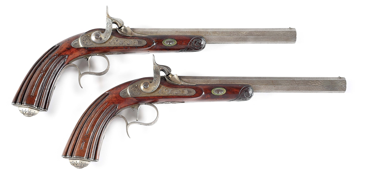 (A) PAIR OF BELGIAN PERCUSSION PISTOLS.