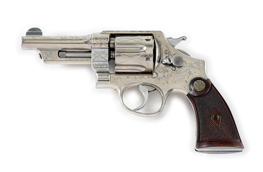 (C) SMITH & WESSON TRIPLE LOCK HAND EJECTOR ENGRAVED REVOLVER.