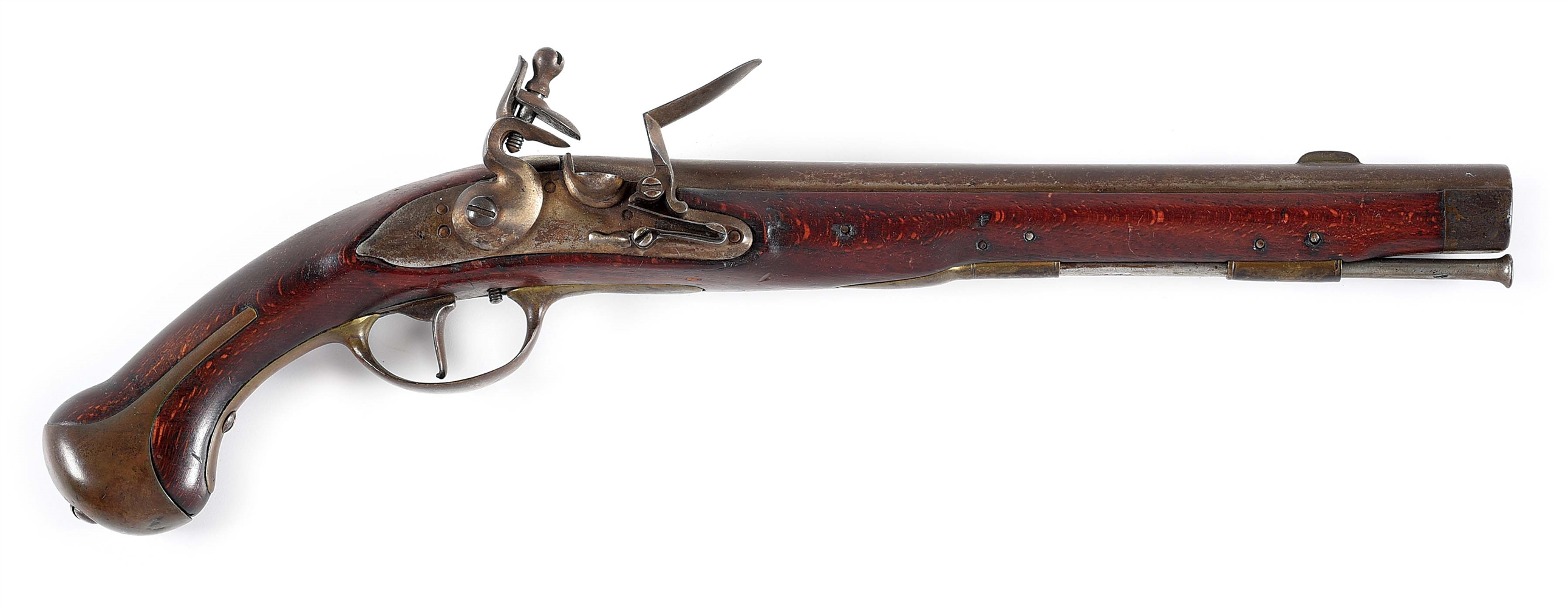 (A) LARGE PERIOD FLINTLOCK PISTOL WITH "NH" ON TANG.