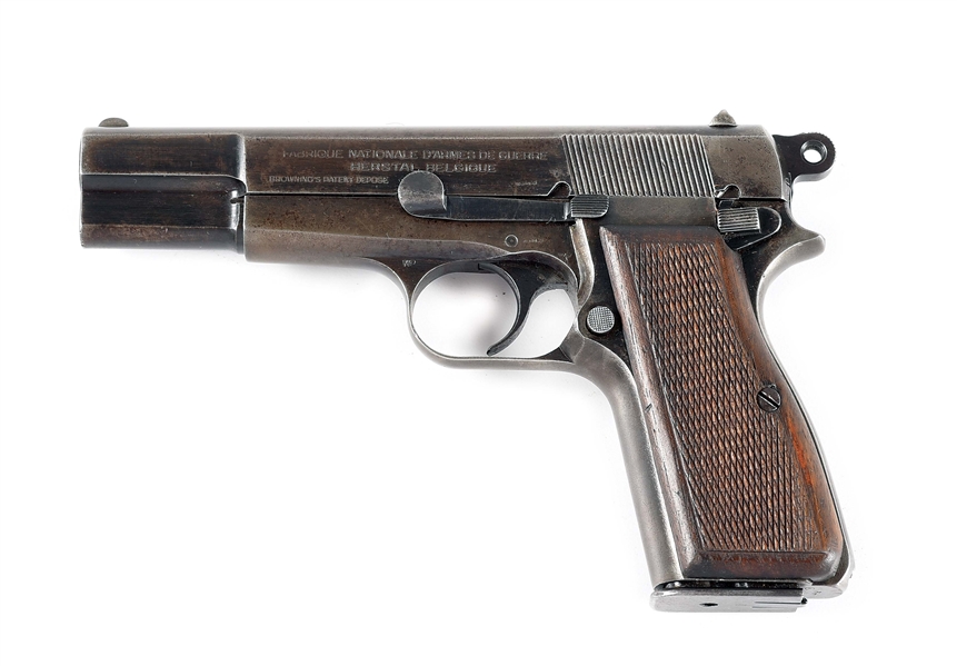 (C) FN HI-POWER SEMI AUTOMATIC PISTOL WITH NAZI PROOF MARKS AND STOCK