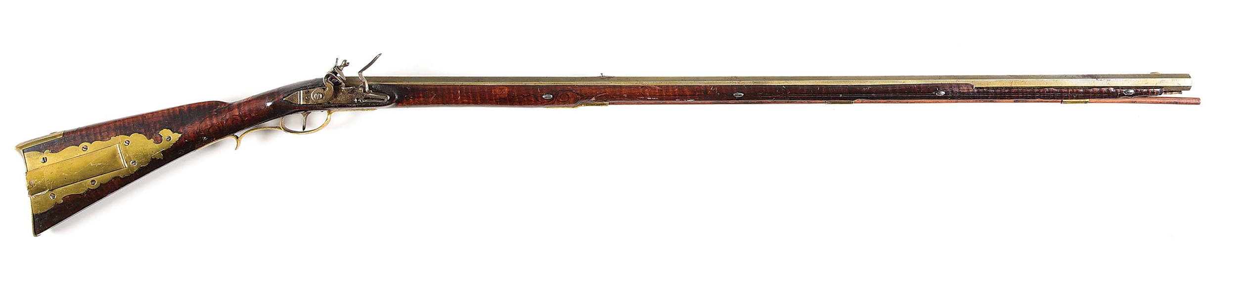 (A) GOLDEN AGE FLINTLOCK KENTUCKY RIFLE ATTRIBUTED TO JACOB SEES.