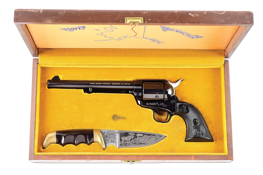 (M) 1 OF 801 COLT TRANS ALASKA PIPELINE COMMEMORATIVE SINGLE ACTION ARMY REVOLVER WITH CASE (1977).