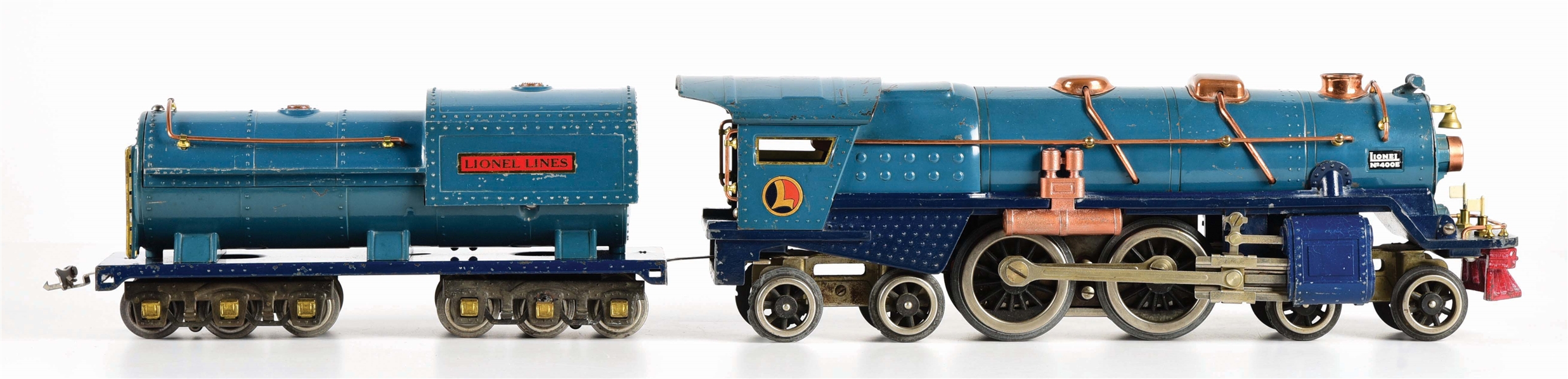 LIONEL STANDARD GUAGE BLUE COMET TRAIN STEAM ENGINE AND MATCHING TENDER.