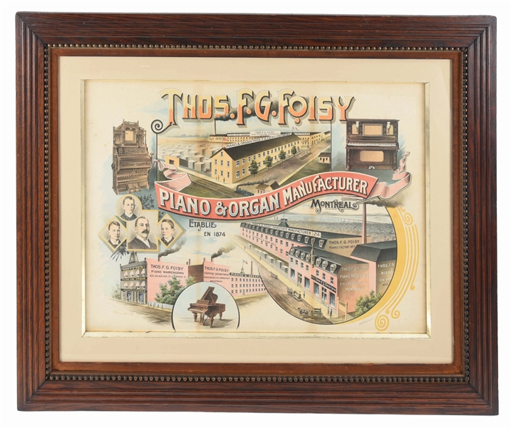 THOS. F. G. FOISY PIANO AND ORGAN MANUFACTURER FRAMED SIGN.