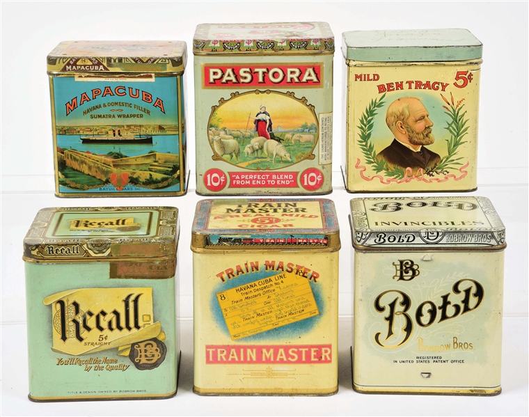 LOT OF 6: CIGAR TINS. 