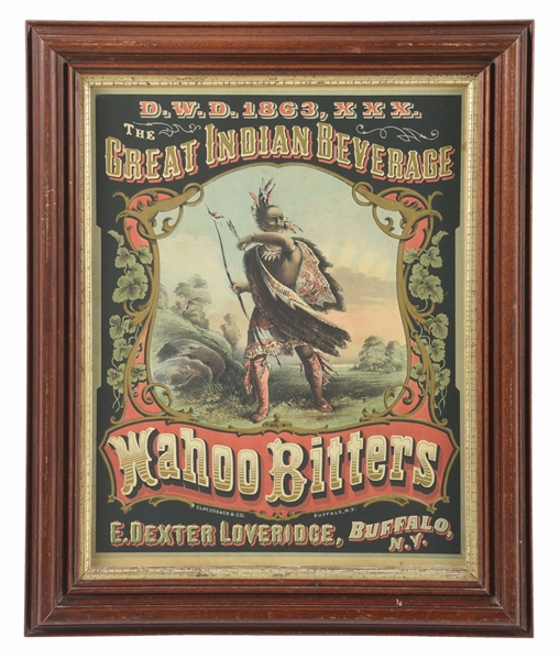 FRAMED GREAT INDIAN BEVERAGE WAHOO BITTERS AD.