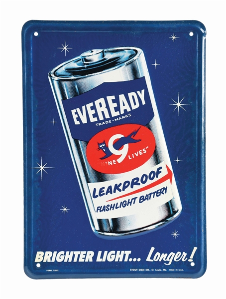 EMBOSSED TIN EVEREADY BATTERY SIGN.
