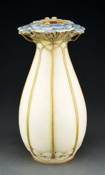 PAUL DACHSEL RARE LADYBUG VASE WITH QUEEN ANNE’S LACE.