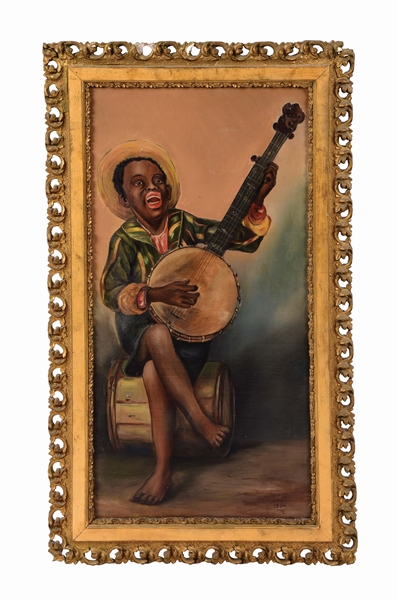 PAINTING OF BOY WITH BANJO.