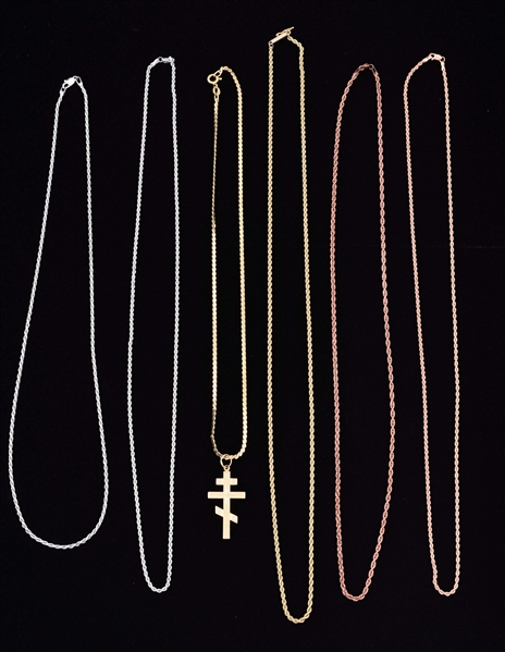 LOT OF 6: 14K GOLD NECKLACES. 