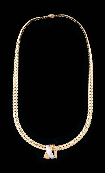 LOT OF 2: 14K YELLOW GOLD NECKLACE AND X DESIGN PENDANT.