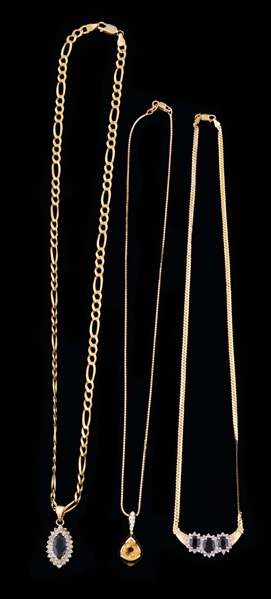LOT OF 3: 14K Y GOLD NECKLACES WITH STONES. 
