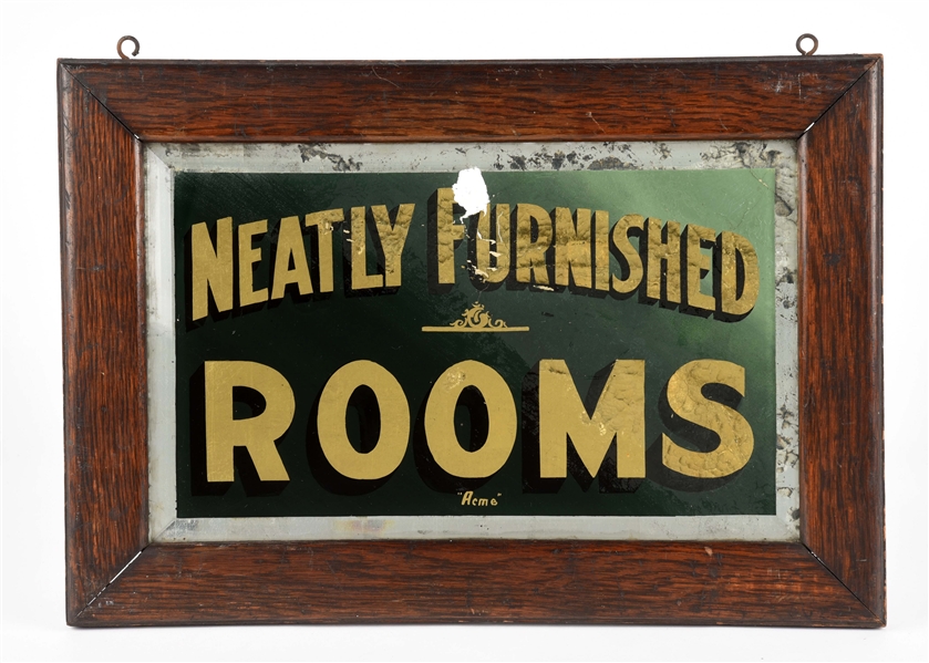 FRAMED "NEATLY FURNISHED ROOMS" SIGN.