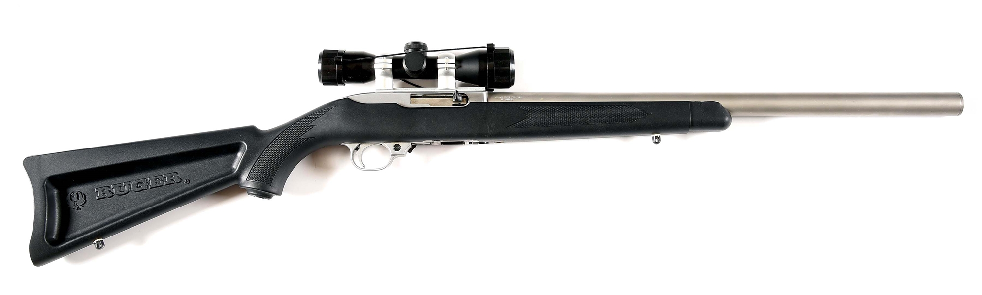 (N) STAINLESS STEEL RUGER 10/22 SEMI-AUTOMATIC CARBINE WITH INTEGRAL JOHNS GUNS SILENCER (SILENCER).