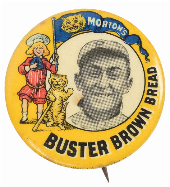 VERY SCARCE BUSTER BROWN BREAD TY COBB PINBACK.