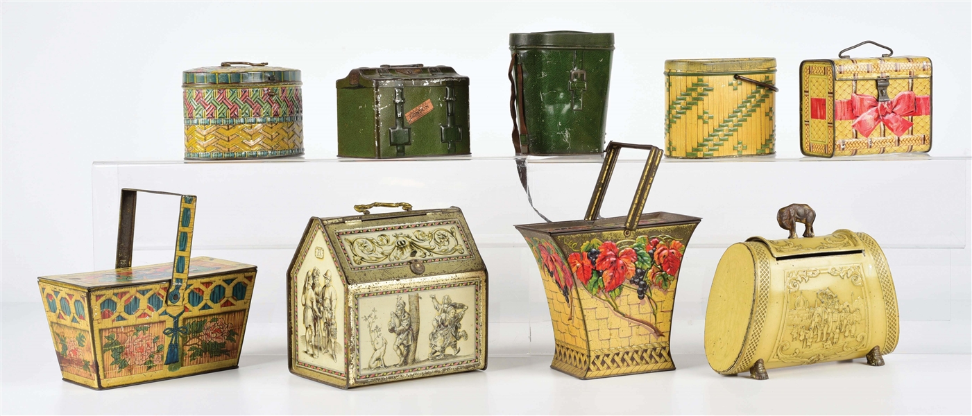 LOT OF 9: BISCUIT TINS.