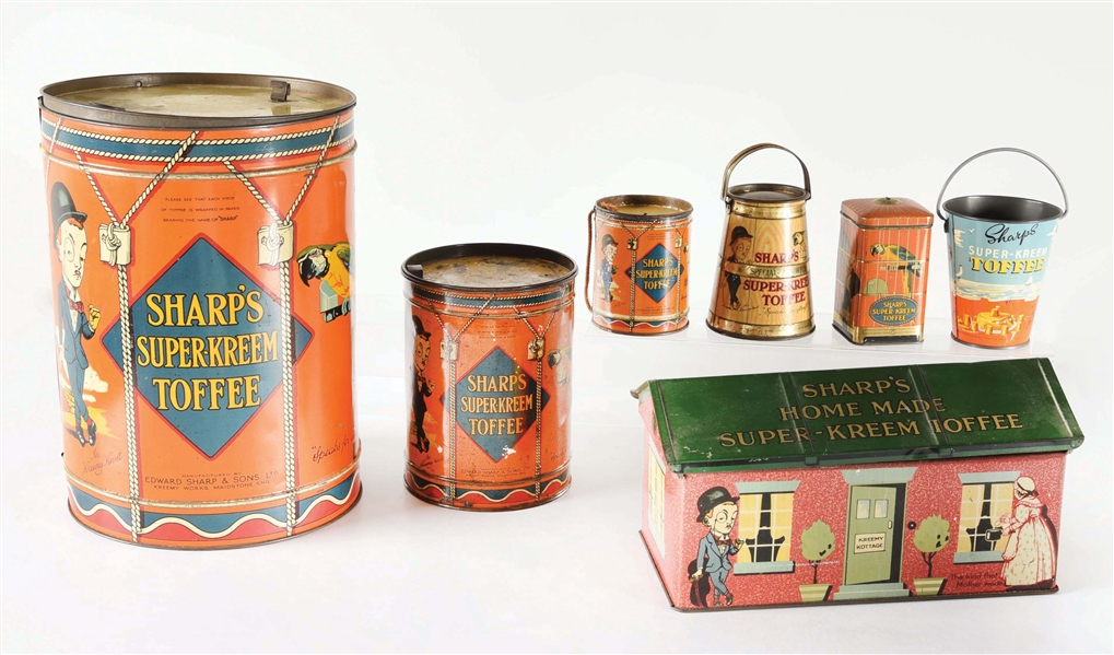 LOT OF 7: SHARPS TOFFEE TINS.