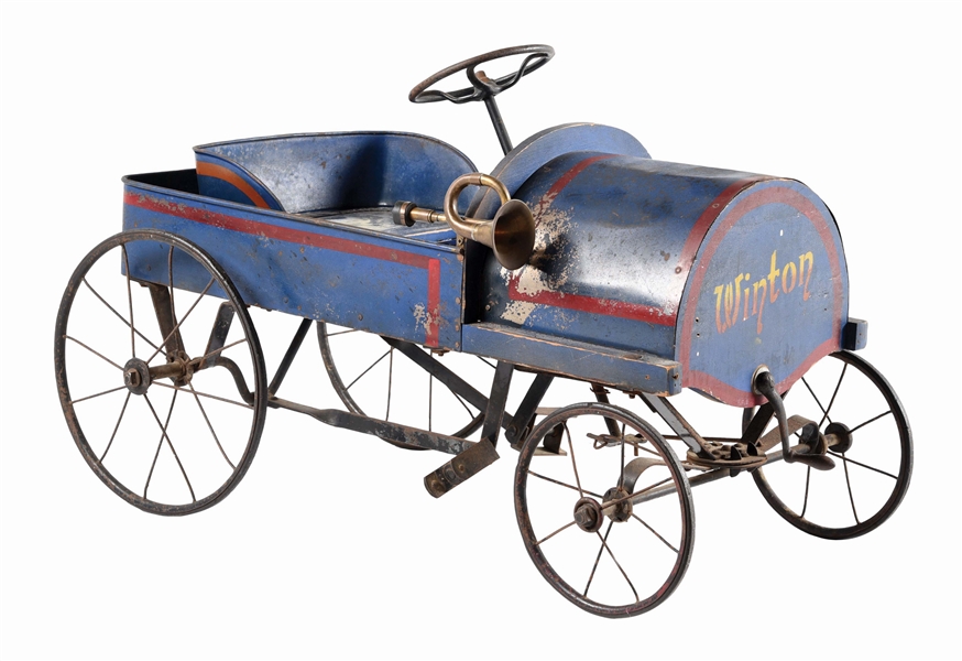 VERY EARLY AMERICAN MADE WOOD AND METAL PEDAL CAR.