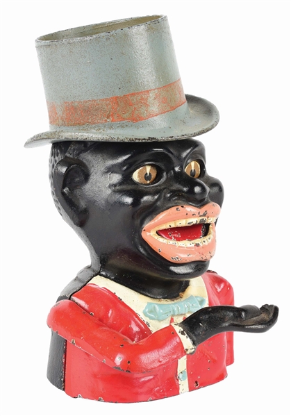 JOLLY "N" WITH HIGH HAT CAST IRON MECHANICAL BANK.