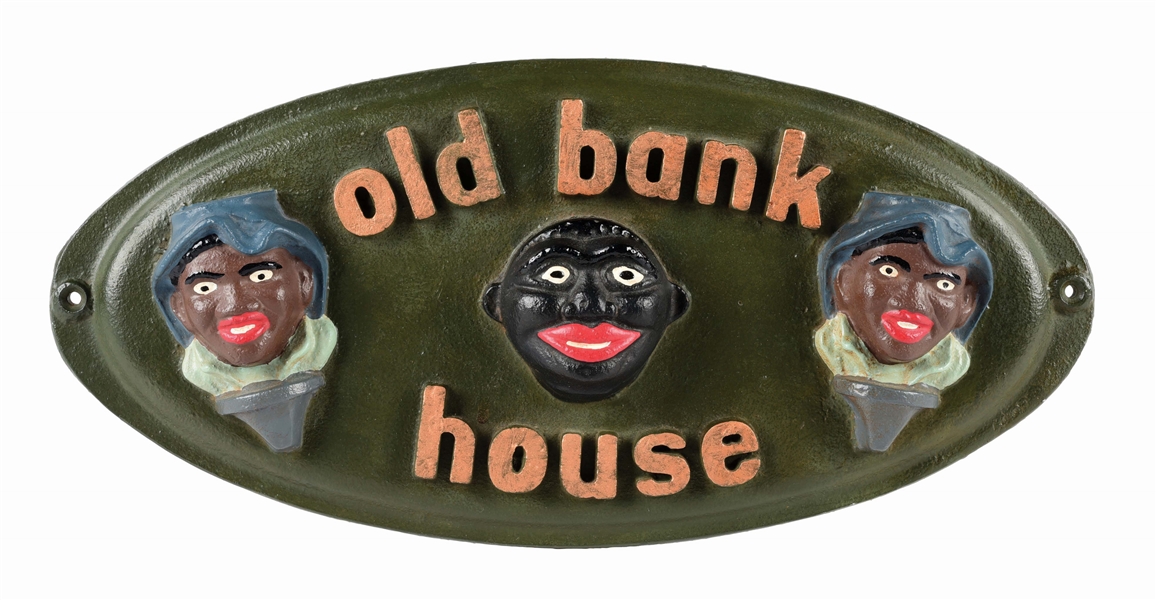 CONTEMPORARY AMERICAN MADE CAST IRON "OLD BANK HOUSE" PLAQUE.