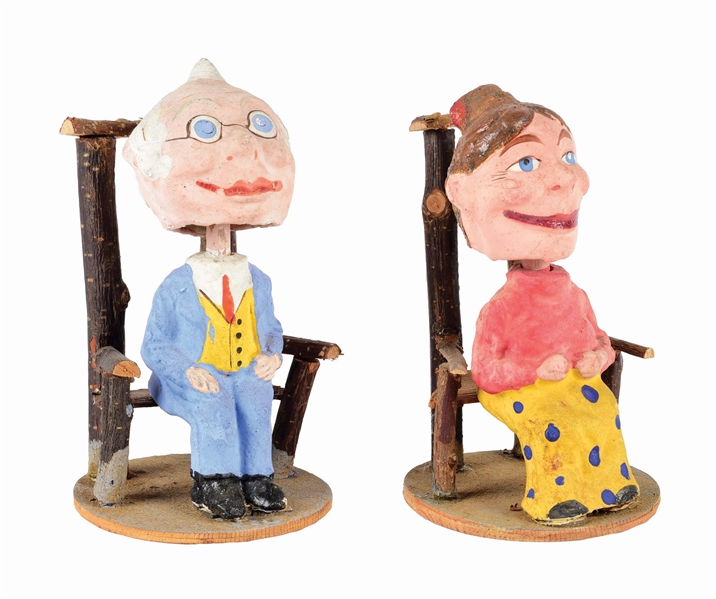 LOT OF 2: EARLY COMPOSITION FOXY GRANDPA AND GRANDMA NODDERS.