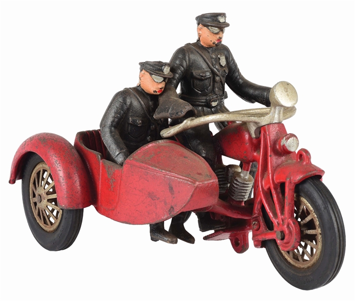 HUBLEY CAST IRON MOTORCYCLE WITH SIDECAR.