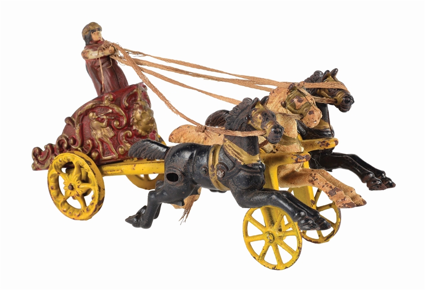 HUBLEY CAST IRON 3-HORSE DRAWN CHARIOT.