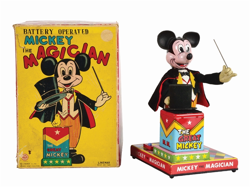 LINEMAR WALT DISNEY BATTERY-OPERATED MICKEY THE MAGICIAN TOY.