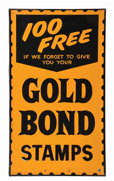 EMBOSSED TIN GOLD BOND STAMPS SIGN.