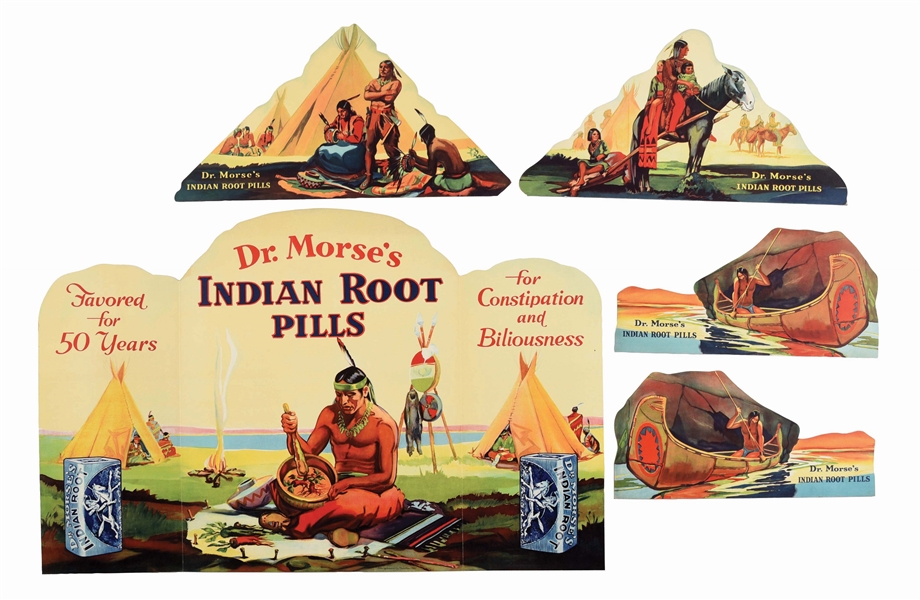 COUNTRY STORE WINDOW DISPLAY ADVERTISING DR. MORSES INDIAN ROOT PILLS.