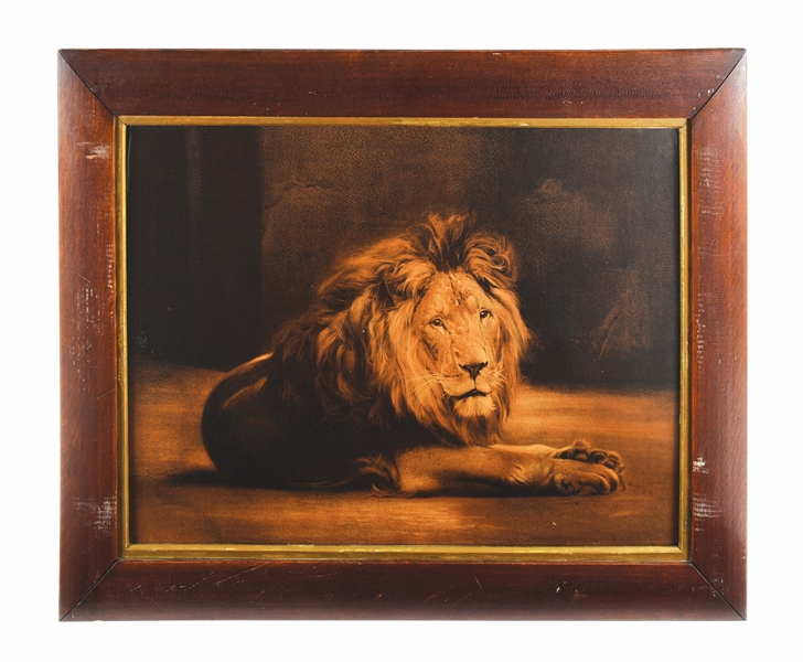 FRAMED HIGHLY GRAPHIC IMAGE OF MALE LION.