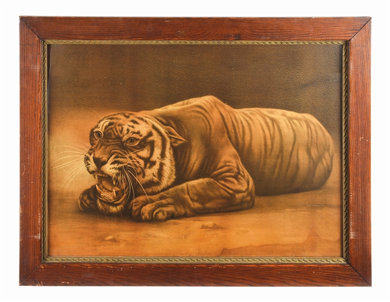 FRAMED HIGHLY GRAPHIC IMAGE OF BENGAL TIGER.