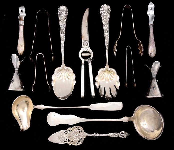A GROUP OF SILVER SERVING PIECES. 