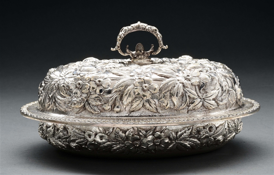 KIRK & SON REPOUSSE STERLING COVERED VEGETABLE DISH. 