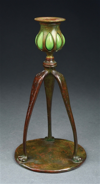 TIFFANY STUDIOS BLOWN OUT GLASS CANDLESTICK.
