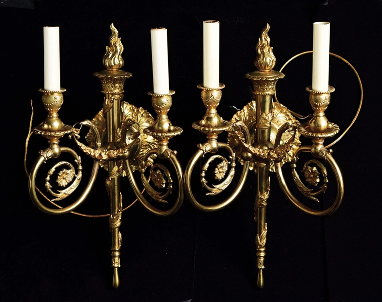PAIR OF GOLD VENETIAN BRASS AND BRONZE SCONCES.