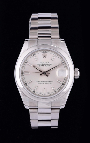 LADYS ROLEX OYSTER PERPETUAL DATEJUST STAINLESS STEEL WATCH W/CARD.