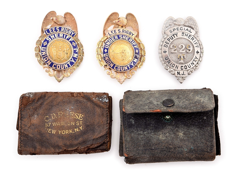 LOT OF 3: 1930S GOLD UNION COUNTY SHERIFF, UNDERSHERIFF, DEPUTY SHERIFF BADGE