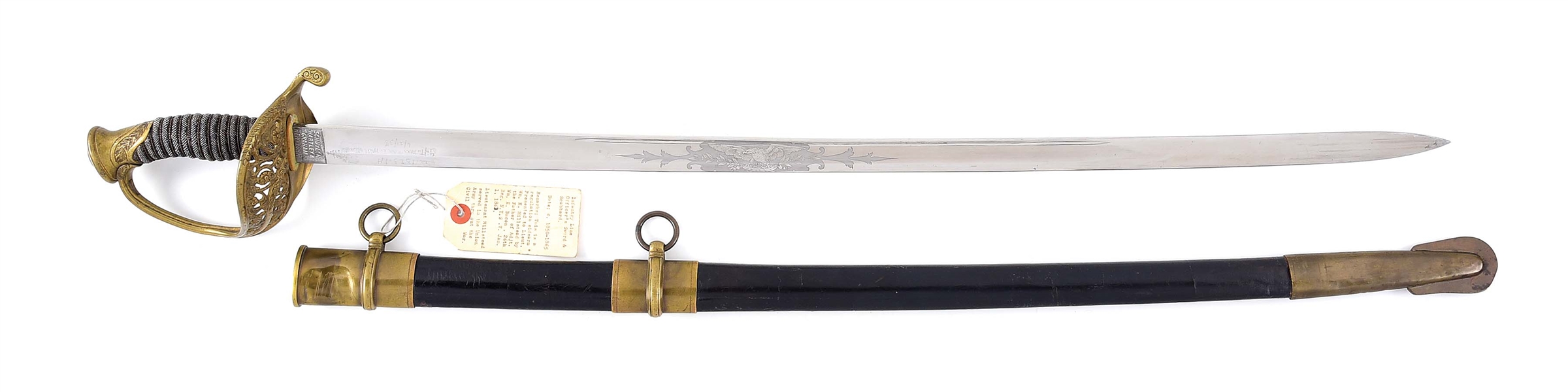 TOUCHING CIVIL WAR PRESENTATION SWORD OF LT. WILLIAM H. MILLSTEAD, 26TH NEW YORK STATE VOLUNTEERS, PRESENT AT LINCOLNS ASSASSINATION.