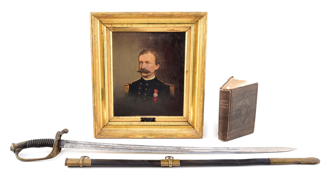 US CIVIL WAR PRESENTATION SWORD, OIL PAINTING, PHOTO, AND DOCUMENTS OF MAJOR EDWARD R. PARRY 11TH US REGULARS.