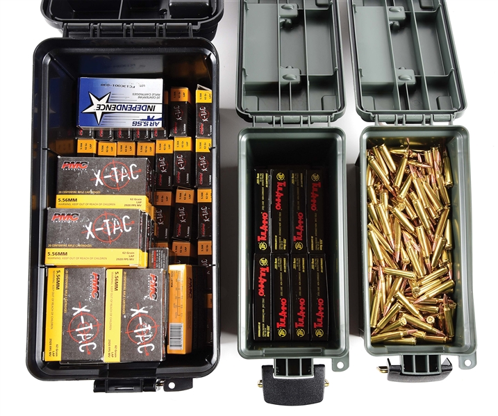 LOT OF 3: AMMO BOXES OF MIXED 5.56MM AMMUNITION.