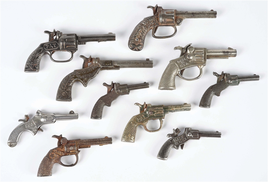 LOT OF 10: EARLY AMERICAN MADE CAST IRON PISTOLS.