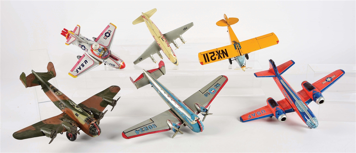 LOT OF 6: VARIOUS AMERICAN AND JAPANESE AIRPLANE TOYS.