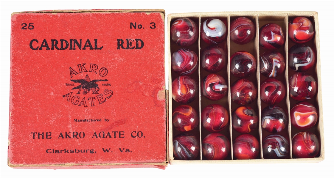 AKRO AGATE NO. 3 CARDINAL RED BOX.